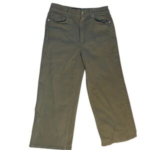 LOFT Womens The Wide Leg Cropped Denim Jeans Olive Green Streetwear Casual 28